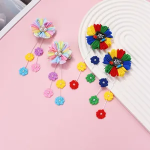 Pince à Cheveux à Gland en Fleur de Tissu Fait à la Main Pour Enfants Douce Pince Bec de Canard Arcobaleno Künstliche Perle Lettre ABC Accessoires Cheveux