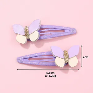 Set di due fermagli per capelli a farfalla viola glitterati per bambine mollette lucide