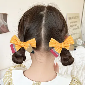 Barrettes à cheveux en forme de crayon avec nœuds en tissu rayé jaune pour filles