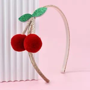 Cerchietto Dolce Ciliegia Con Paillettes Luccicanti per Bambine Ragazze Oro Luccicante Con Pompon Rossi Accessori per Capelli