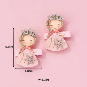 Détails des barrettes de princesse à paillettes roses avec flocons argentés et dimensions