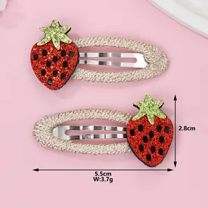 Fermagli per capelli fragola con paillettes per bambine, 5,5 cm con finitura dorata