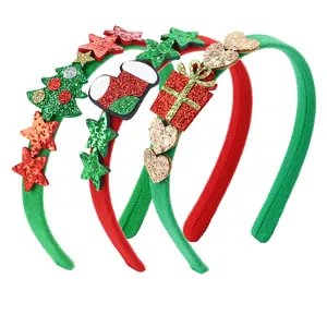 Set di 3 cerchietti natalizi con paillettes, scatole regalo e alberi di Natale festivi