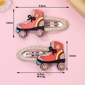 Par de creativas pinzas para el pelo de patines con lentejuelas y rayas de arcoíris