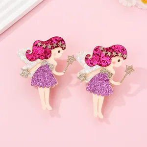 Barrettes fée scintillantes pour filles avec ailes en résille et paillettes sur fond rose