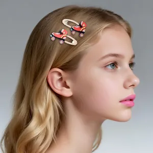 Juego de dos pinzas para el cabello con forma de patines vintage y purpurina de colores