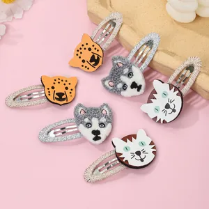 Barrettes à Cheveux Animaux Dessins Animés Tigre Chat Renard Imprimé Léopard Similicuir Tricoté Pinces BB pour Filles Femmes