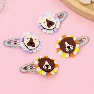 Handmade Cartoon Lion Hair Clips For Kids Cute Faux Leather Animal BB Clips Glitter Fabric Wrapped Hair Accessories For Girls