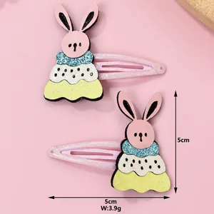 Paire de jolies barrettes BB lapin pailleté pour enfants avec oreilles roses et nœuds bleus