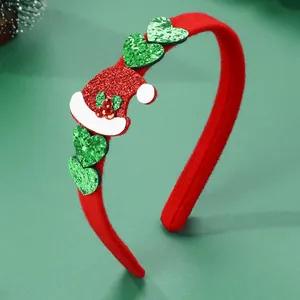 Cerchietto natalizio creativo con cappello rosso glitterato e cuori verdi per feste