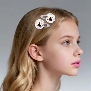 Set of cute cartoon animal hair clips with rainbow fabric edges for children's styling