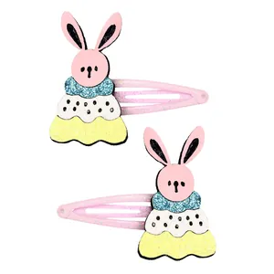 Barrettes à cheveux mignonnes en forme de lapin avec paillettes colorées pour enfants, lot de 2