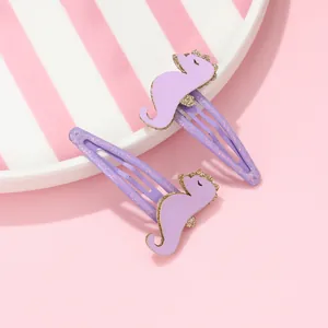 Barrettes Cheveux Hippocampe Dessin Animé pour Filles Pince BB en Cuir Synthétique Pailleté Rose Bleu Violet Accessoire
