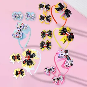 Back To School Kids Hairband And Hair Clips For Girls Academic Style Sweet Grosgrain Ribbon Bow Graduation Party Hair Accessories