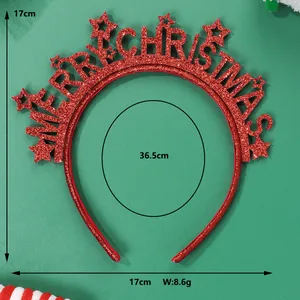 Red glitter Merry Christmas headband with star ornament for holiday party decorations