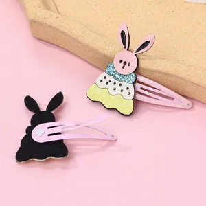 Détails de barrettes BB roses en métal avec lapin à paillettes et silhouette noire