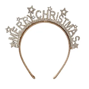 Golden glitter Merry Christmas headband with star decorations for festive parties