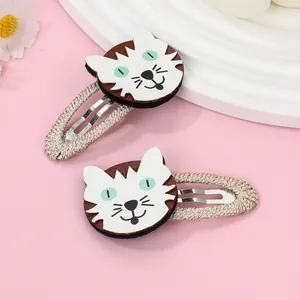 Barrettes à cheveux chat mignonnes avec ruban doré pailleté sur fond rose vif