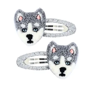 Paire de barrettes husky tricotées mignonnes avec clips BB enveloppés de tissu argenté