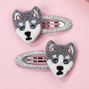 Paire de barrettes husky pour enfants avec détails tricotés gris et blancs doux