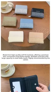 Dettaglio portafoglio corto bifold in pelle PU con bottone a pressione e porta carte