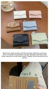 Detail of multi-color PU leather wallets featuring snap closure and multiple card slots