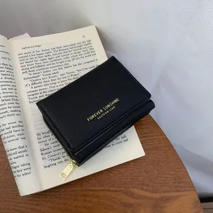 Women Saffiano PU Leather Tri Fold Wallet Metal Zip Card Holder Small Coin Purse Elegant Minimalist Daily Use Wallet For Ladies