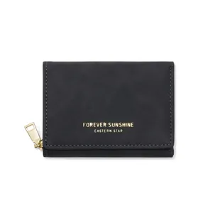 Portefeuille femme minimaliste en velours noir avec texte doré Forever Sunshine