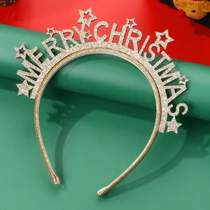 Glittering gold Merry Christmas headband with star details for festive holiday parties