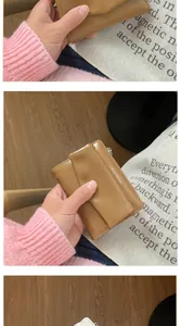 Close-up of brown PU leather envelope wallet with Forever Sunshine gold lettering