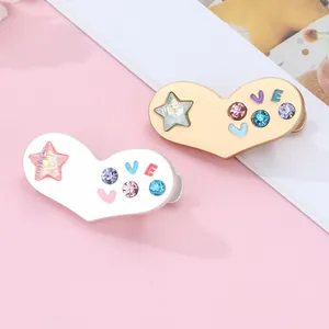Creative heart-shaped alloy hair clip set with colorful rhinestones and LOVE lettering