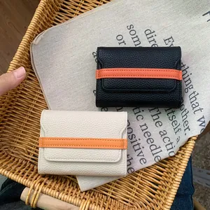 Portacarte da Donna in Pelle PU Minimalista Giapponese Portafoglio a Fisarmonica Piccolo Portamonete Con Cinturino a Contrasto