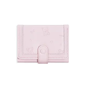 Portafoglio rosa minimalista a tre ante con simpatico orso a rilievo e chiusura a scatto