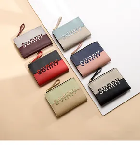 Short PU leather zipper wallets with sunny embroidery and wristlet straps in six colors