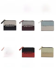 Mini PU leather wallets with sunny lettering and wrist straps in six various colors