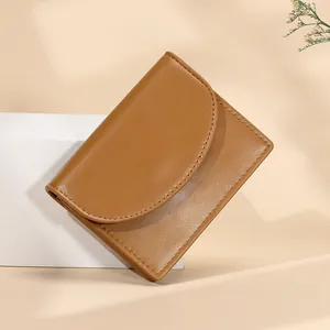 Cartera Corta de Cuero PU Minimalista para Mujer Color Sólido Delgada Plegable Porta Tarjetas Monedero Portátil