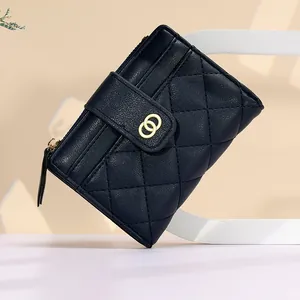Portafoglio Corto in Pelle PU Trapuntata Per Donna Porta Carte Piccolo Portamonete Con Zip E Fibbia Dorata A Doppio Anello