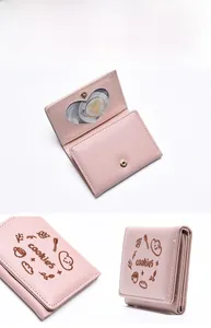 Portefeuille rose brodé pour femme avec fenêtre photo transparente en forme de cœur