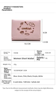 Vue détaillée du portefeuille court pour femme 10,5x8x1,5cm avec fentes pour cartes