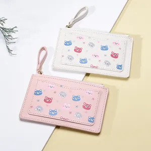 Women PU Leather Card Holder With Cartoon Bear Pattern Zip Coin Purse Small Portable Wallet For Daily Use Girls Gift