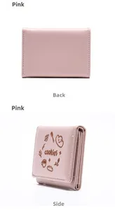 Portefeuille en cuir rose avec broderie cookies mignonne, vues arrière et latérale