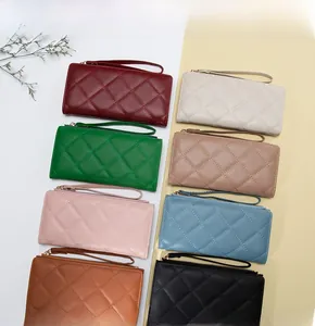 Quilted long wallets for women with zipper closure and wristlet in multiple color options