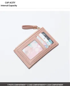 Portacarte in pelle PU rosa con dettaglio dello scomparto foto e degli slot card