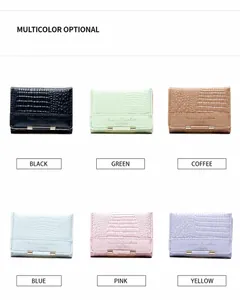 Short faux leather women's wallets with crocodile texture in six elegant pastel colors