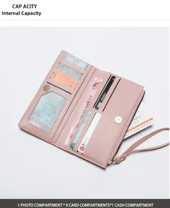 Pink long wallet interior view with multi-card slots and cash compartment features