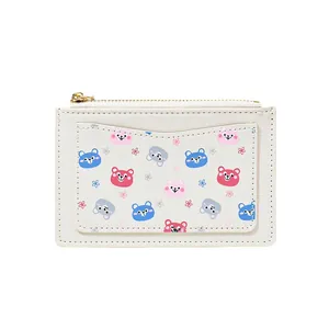 Minimalist beige PU leather wallet with cartoon bear patterns and card slot