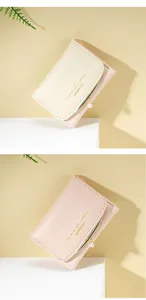 Short women's fold wallet in cream and pink with pearl pendant and gold metal trim