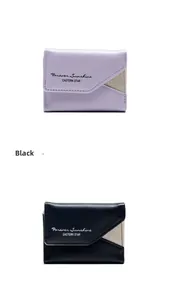 Portafogli a tre ante in pelle PU per donna in nero e lavanda con patta glitterata