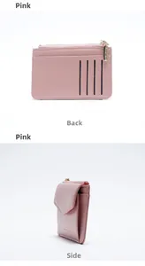 Porte-cartes en cuir PU rose avec vue latérale mince et 4 emplacements de cartes