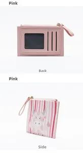 Portacarte rosa con cartone animato, vista posteriore e laterale con fessure multiple